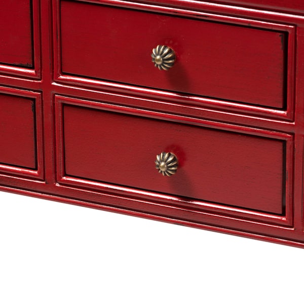 Baxton Studio Red Finished Wood Bronze Finished Accents 6-Drawer Console Table - 148-8192