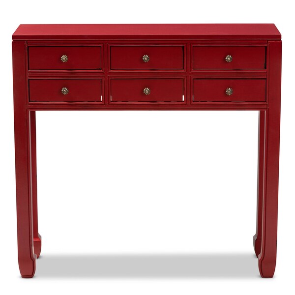 Baxton Studio Red Finished Wood Bronze Finished Accents 6-Drawer Console Table - 148-8192