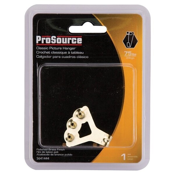 Prosource Picture Hanger, 75 lb, Steel, Polished Brass, Brass, Nail-In Mounting - PH-122274-PS