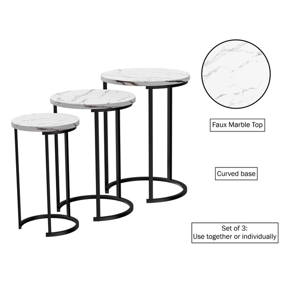 Hastings Home Set of 3 Round Nesting Tables, White - 627948ZOS