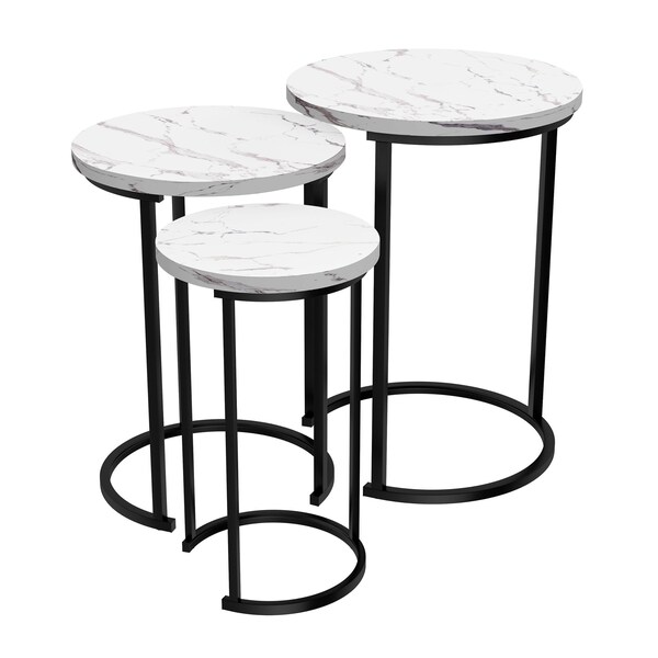 Hastings Home Set of 3 Round Nesting Tables, White - 627948ZOS