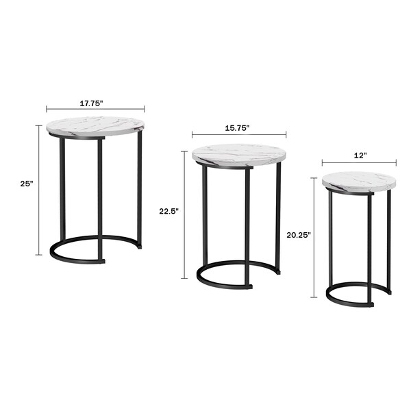 Hastings Home Set of 3 Round Nesting Tables, White - 627948ZOS