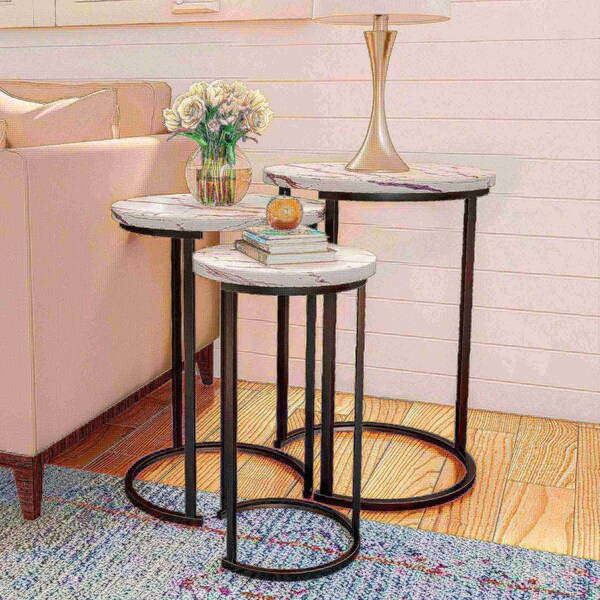 Hastings Home Set of 3 Round Nesting Tables, White - 627948ZOS