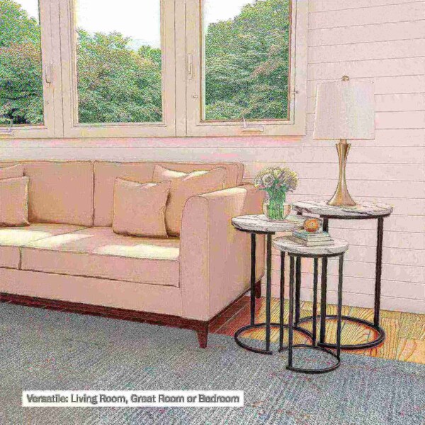 Hastings Home Set of 3 Round Nesting Tables, White - 627948ZOS