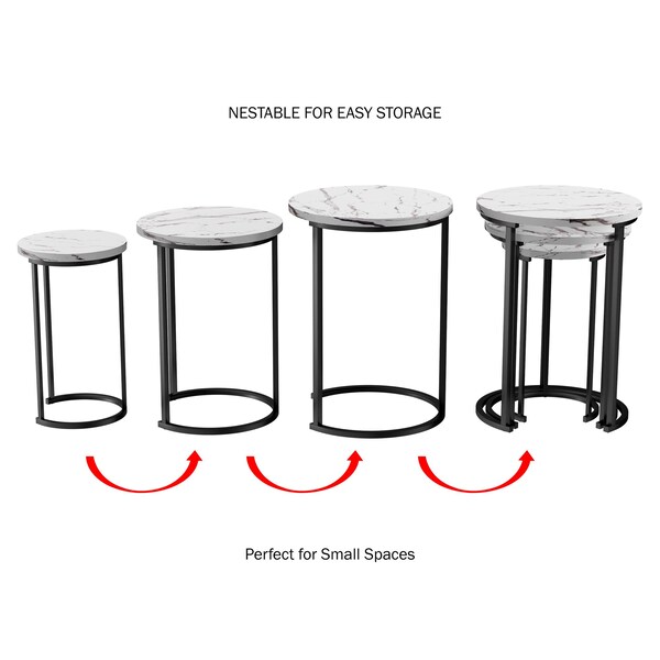 Hastings Home Set of 3 Round Nesting Tables, White - 627948ZOS