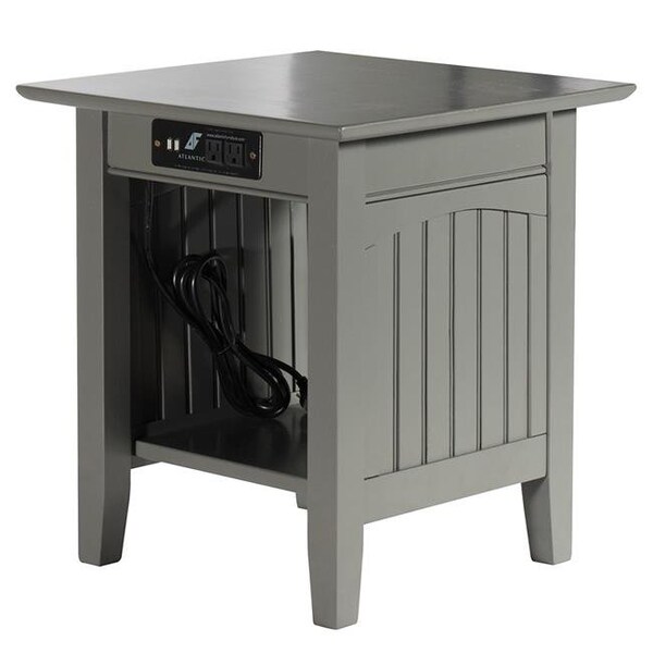 Atlantic Furniture Atlantic Furniture AH14319 Nantucket End Table with Charger; Grey - AH14319