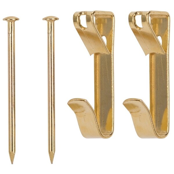 Prosource Picture Hanger, 100 lb, Steel, Polished Brass, Brass, Nail-In Mounting - PH-122310-PS