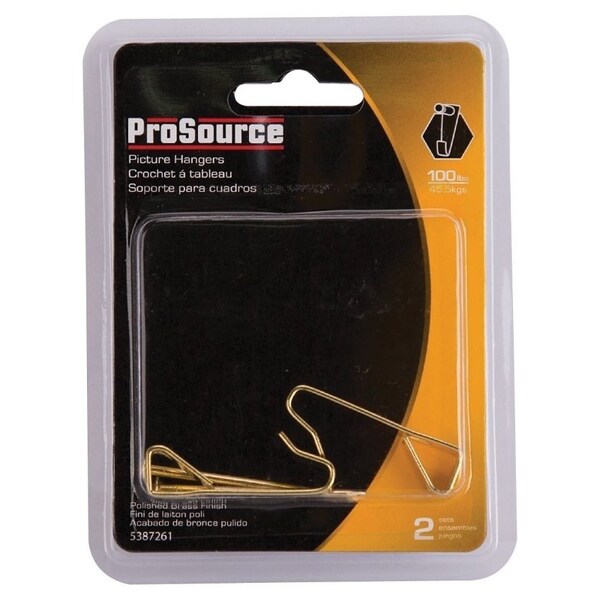Prosource Picture Hanger, 100 lb, Steel, Polished Brass, Brass, Nail-In Mounting - PH-122310-PS