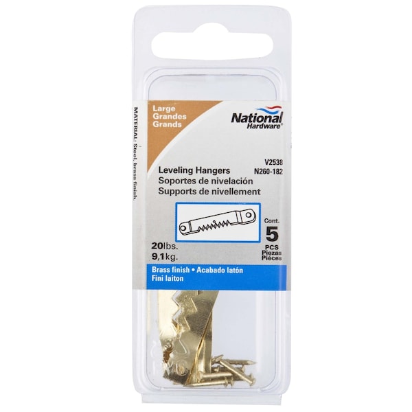 National Hardware V2538 Large Leveling Hanger Brass Finish, 5PK - N260182