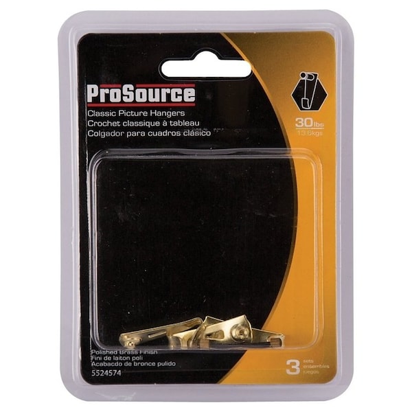 Prosource Picture Hanger, 30 lb, Steel, Polished Brass, Brass, Nail-In Mounting - PH-122270-PS