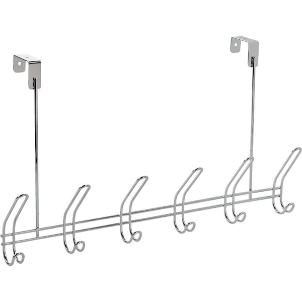 Idesign Rack 18-1/2in L Chrome Silver Steel Large Classico Over the Door 6-Hook Chrome - 44002