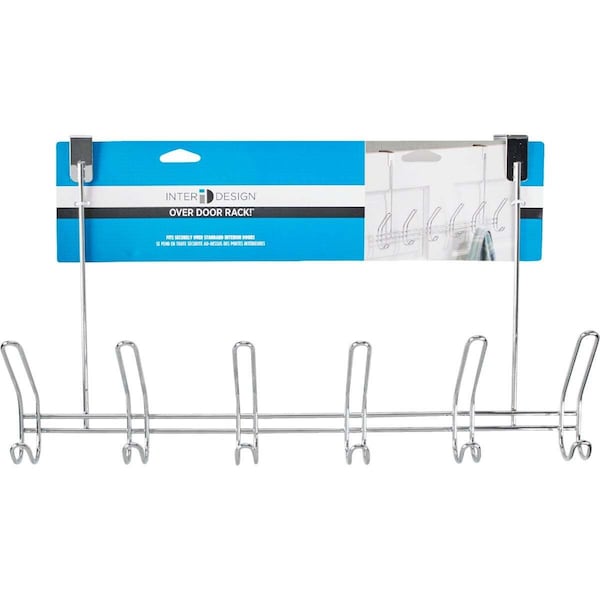 Idesign Rack 18-1/2in L Chrome Silver Steel Large Classico Over the Door 6-Hook Chrome - 44002