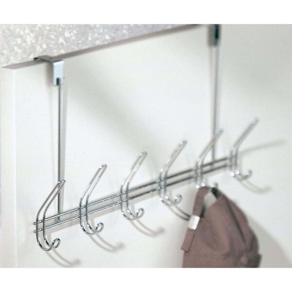 Idesign Rack 18-1/2in L Chrome Silver Steel Large Classico Over the Door 6-Hook Chrome - 44002