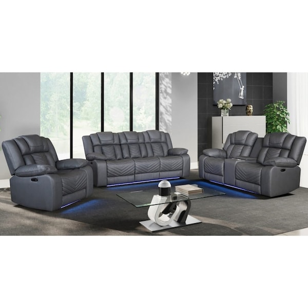 Global Furniture Usa U7068 GREY 10 POWER RECLINING SOFA/POWER CONSOLE RECLINING LOVESEAT WITH LED - 6430