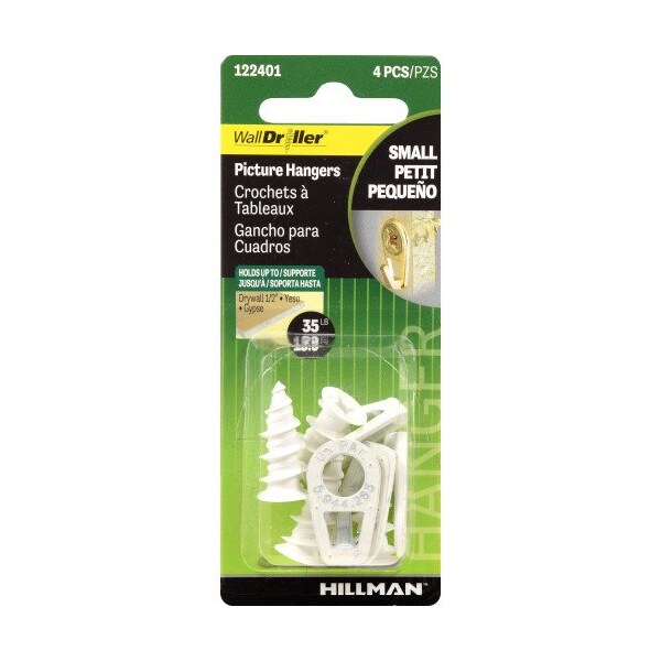 Hillman HILLMAN WallDriller White Drywall Picture Hanger 35 lb 4 pk - 122401