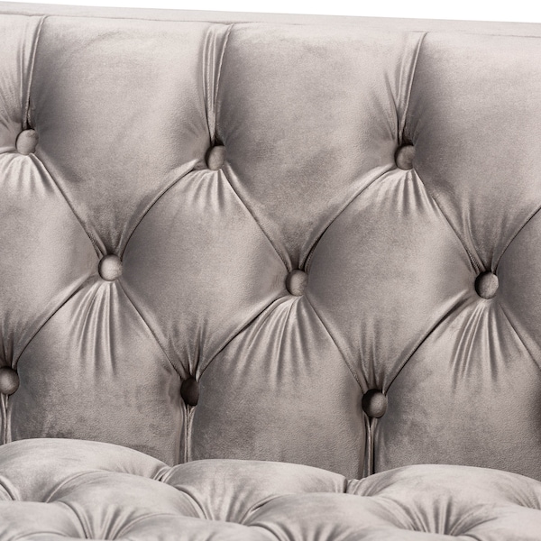 Baxton Studio Zanetta Gray Velvet Gold Finished 2-Piece Sofa and Lounge Chair Set - 153-9689-8324