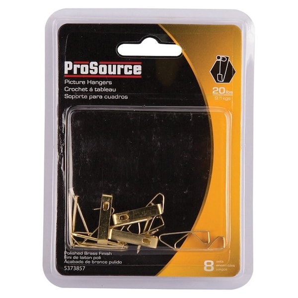 Prosource Picture Hanger, 20 lb, Steel, Polished Brass, Brass, Nail-In Mounting - PH-122308-PS