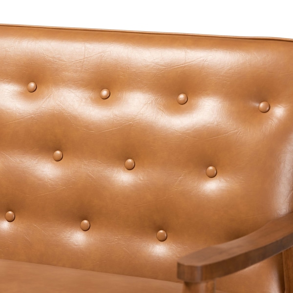 Baxton Studio Sorrento Mid-Century Modern Tan Faux Leather and Walnut Brown Finished Wood 3-Piece Living Room Set - 175-10977-10978-10979-ZORO