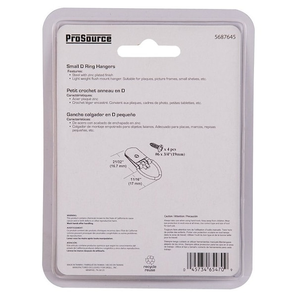 Prosource Frame Hanger, 4.5 lb, Steel, Zinc, Zinc, Flush Mounting - PH-122317-PS