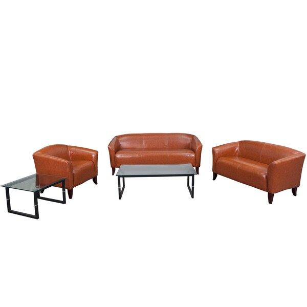 Flash Furniture Cognac Leather Reception Set, 29" to 31" x 29" - 111-SET-CG-GG