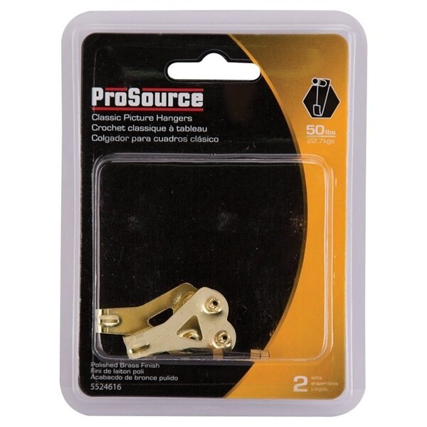 Prosource Picture Hanger, 50 lb, Steel, Polished Brass, Brass, Nail-In Mounting - PH-122272-PS