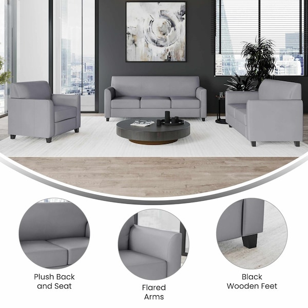 Flash Furniture Living Room Set, 29" x 32-1/4" to 32-1/2", Upholstery Color: Gray - BT-827-SET-GY-GG