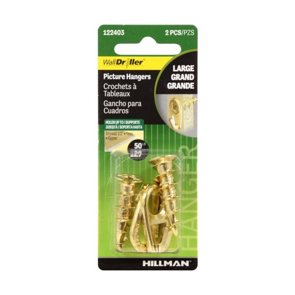 Hillman HILLMAN Brass-Plated Gold Drywall Picture Hook 50 lb 2 pk - 122403