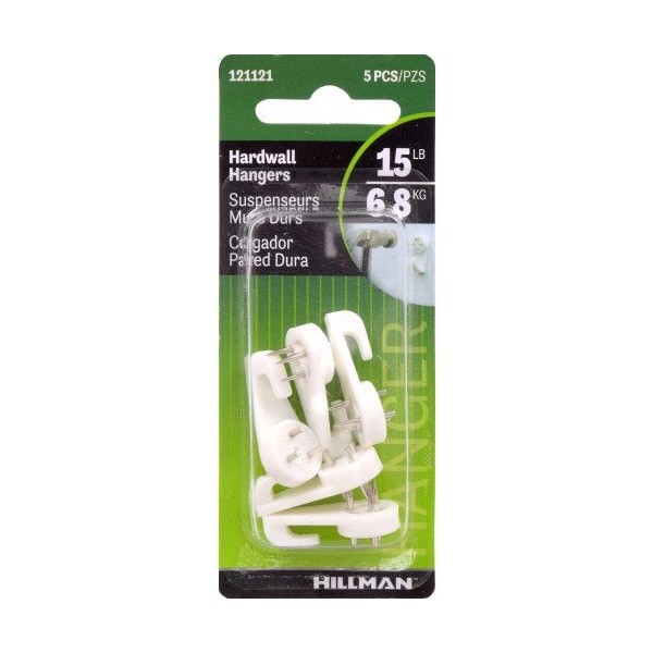 Hillman HILLMAN Plastic Coated White Hardwall Hanging Hooks 15 lb 5 pk - 121121