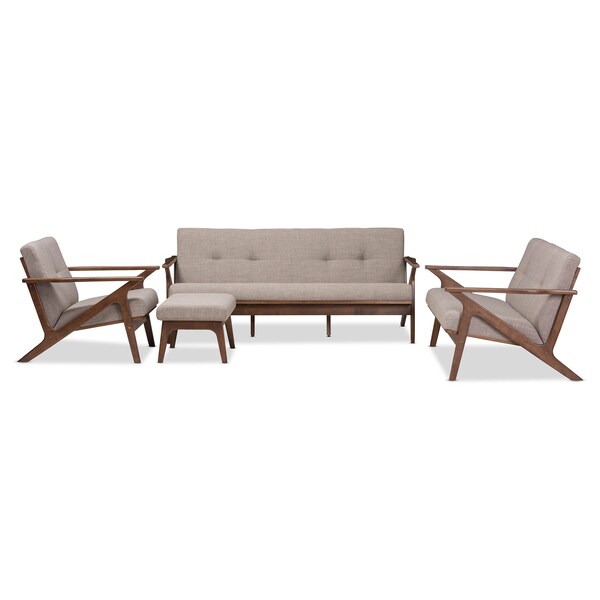 Baxton Studio Bianca Walnut Wood Light Grey Tufted Livingroom Sofa Set - 140-7548-7549-7550-7551