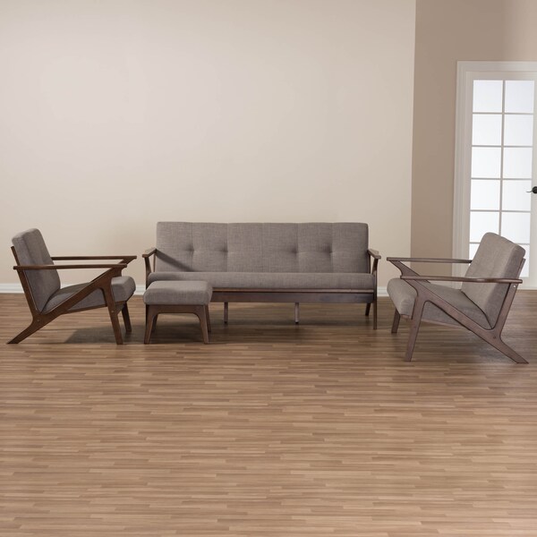 Baxton Studio Bianca Walnut Wood Light Grey Tufted Livingroom Sofa Set - 140-7548-7549-7550-7551