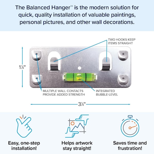 Balanced Hanger Balanced Hanger Always Level Metallic Silver Heavy Duty Mirror/Picture Hanging Kit 75 lb 1 pk - 62304