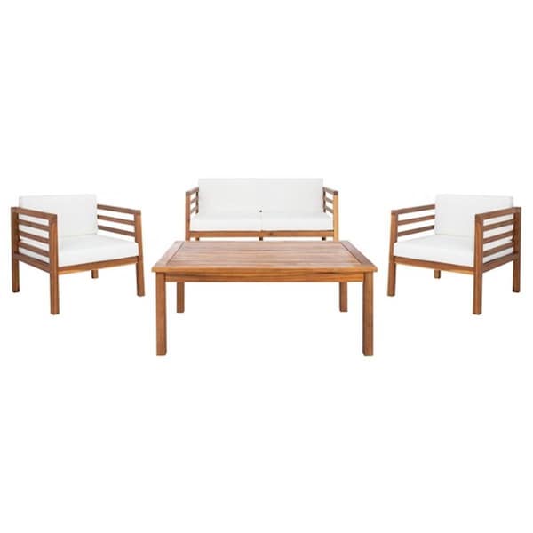 Safavieh Kinnell Outdoor Living Set; Natural & Beige - 4 Piece - PAT7311A-2BX