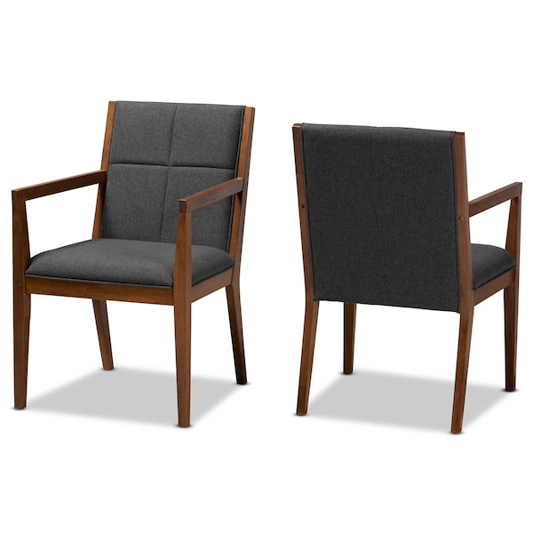 Baxton Studio Theresa Grey Upholstered and Walnut Wood 2-PC Living Room Chair Set - 164-10482