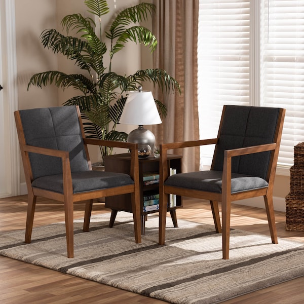 Baxton Studio Theresa Grey Upholstered and Walnut Wood 2-PC Living Room Chair Set - 164-10482