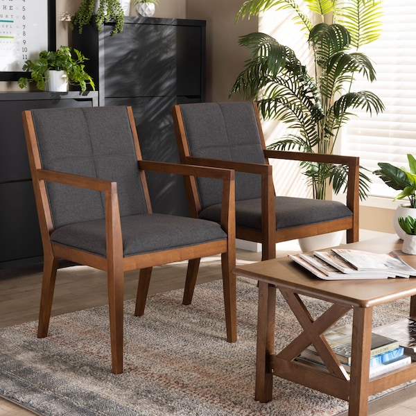 Baxton Studio Theresa Grey Upholstered and Walnut Wood 2-PC Living Room Chair Set - 164-10482