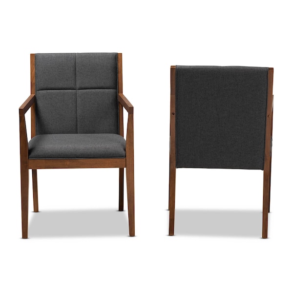 Baxton Studio Theresa Grey Upholstered and Walnut Wood 2-PC Living Room Chair Set - 164-10482