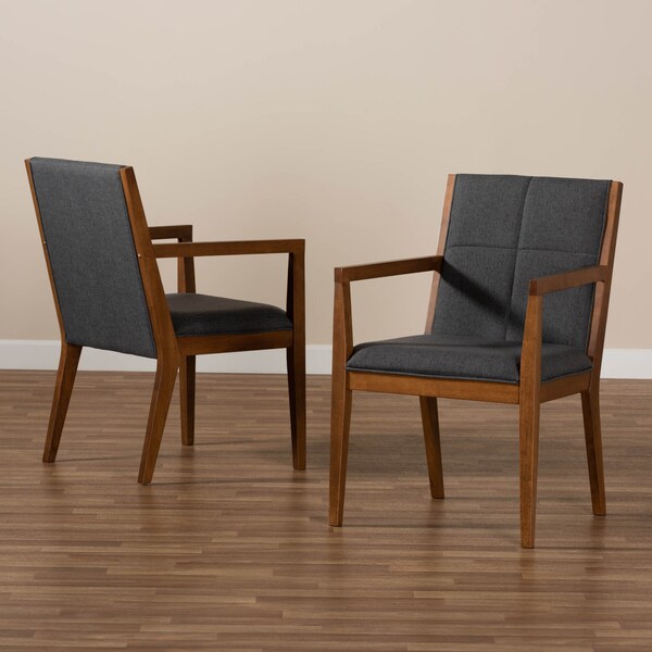 Baxton Studio Theresa Grey Upholstered and Walnut Wood 2-PC Living Room Chair Set - 164-10482