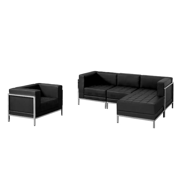 Flash Furniture 5 pcs. Black Leather Reception Set, Imagination Series, Number of Compartments: 4 - ZB-IMAG-SET12-GG