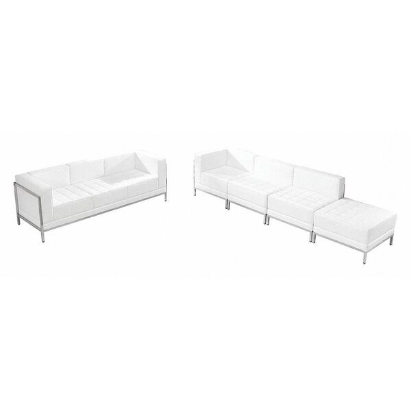 Flash Furniture 5 pcs. White Leather Reception Set, Imagination Series, Frame Material: Stainless Steel - ZB-IMAG-SET16-WH-GG