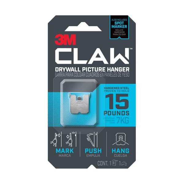 3M Picture Hanger, Silver, Steel, 5/8 in D - 3PH15M-1ES