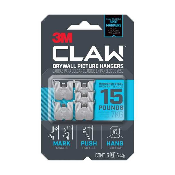 3M Picture Hanger, Silver, Steel, 5/8 in D, PK5 - 3PH15M-5ES