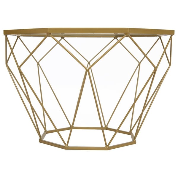 Leisuremod Jefferson Leather Armchair with Gold Frame and Octagon Coffee Table with Geometric Base, Cognac Tan - JAG29MD23BR2-L