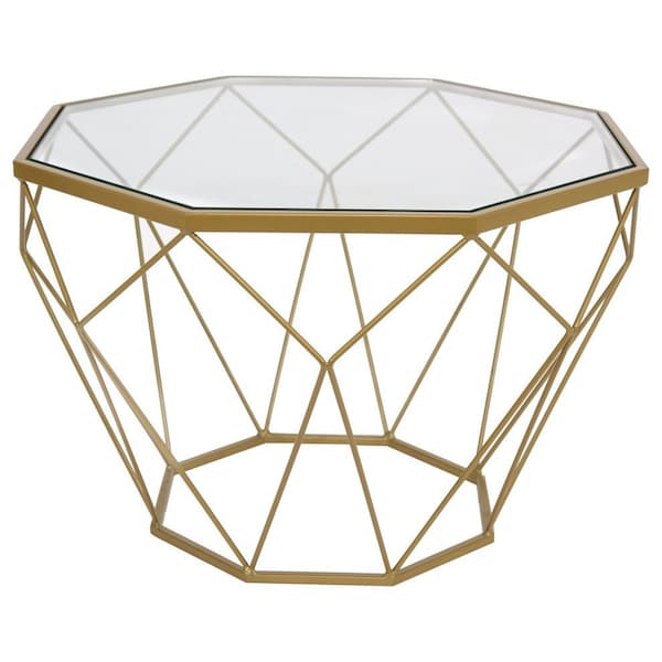 Leisuremod Jefferson Leather Armchair with Gold Frame and Octagon Coffee Table with Geometric Base, Cognac Tan - JAG29MD23BR2-L