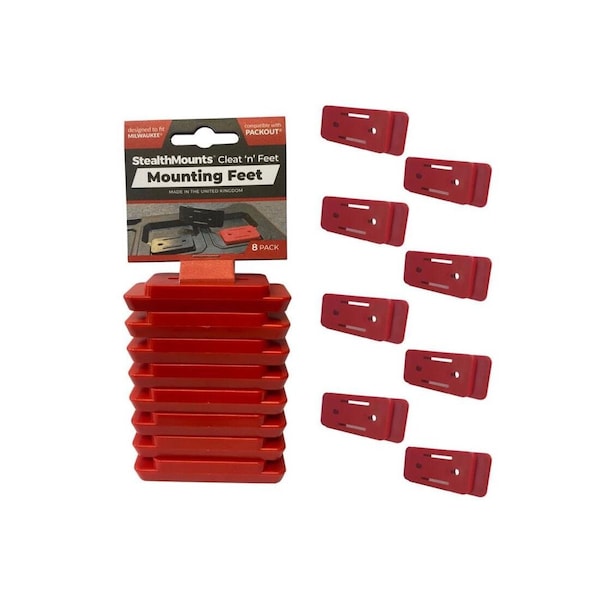 Stealthmounts Tool Organizer Milwaukee Packout Red ABS Mounting Feet Red, 8PK - PAC-F-02-8