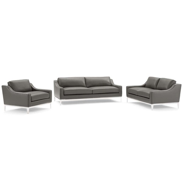Modway Furniture Harness Stainless Steel Base Leather Set, Gray - 3 Piece - EEI-4197-GRY-SET