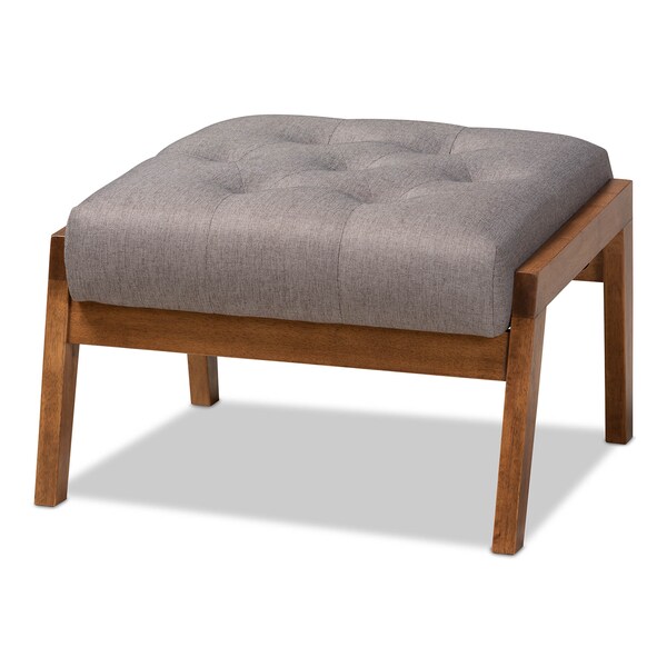 Baxton Studio Naeva Upholstered Walnut Finished Wood 2-PC Armchair and Footstool Set - 160-9945-9946