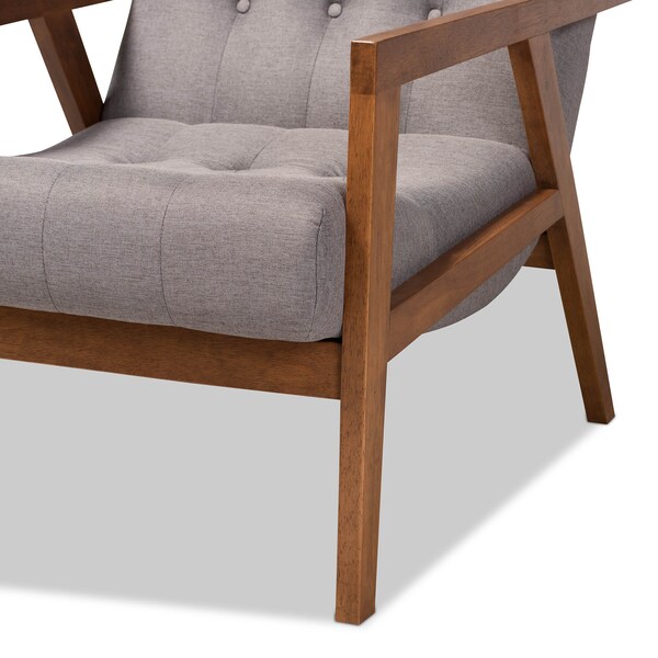 Baxton Studio Naeva Upholstered Walnut Finished Wood 2-PC Armchair and Footstool Set - 160-9945-9946