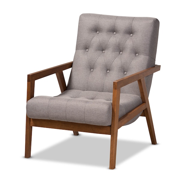 Baxton Studio Naeva Upholstered Walnut Finished Wood 2-PC Armchair and Footstool Set - 160-9945-9946