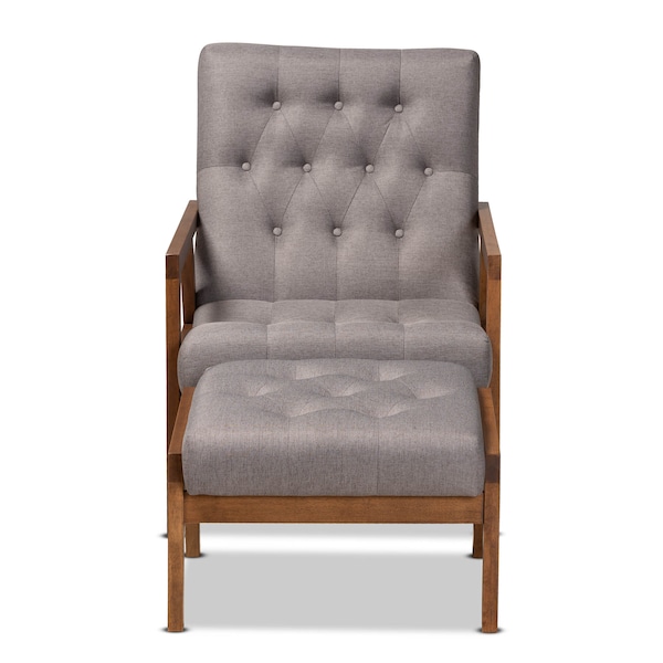 Baxton Studio Naeva Upholstered Walnut Finished Wood 2-PC Armchair and Footstool Set - 160-9945-9946