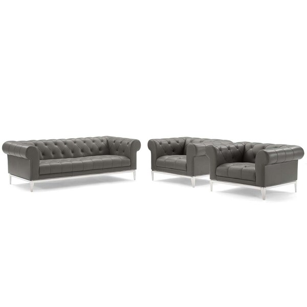 Modway Furniture Idyll Tufted Upholstered Leather Set, Gray - 3 Piece - EEI-4192-GRY-SET